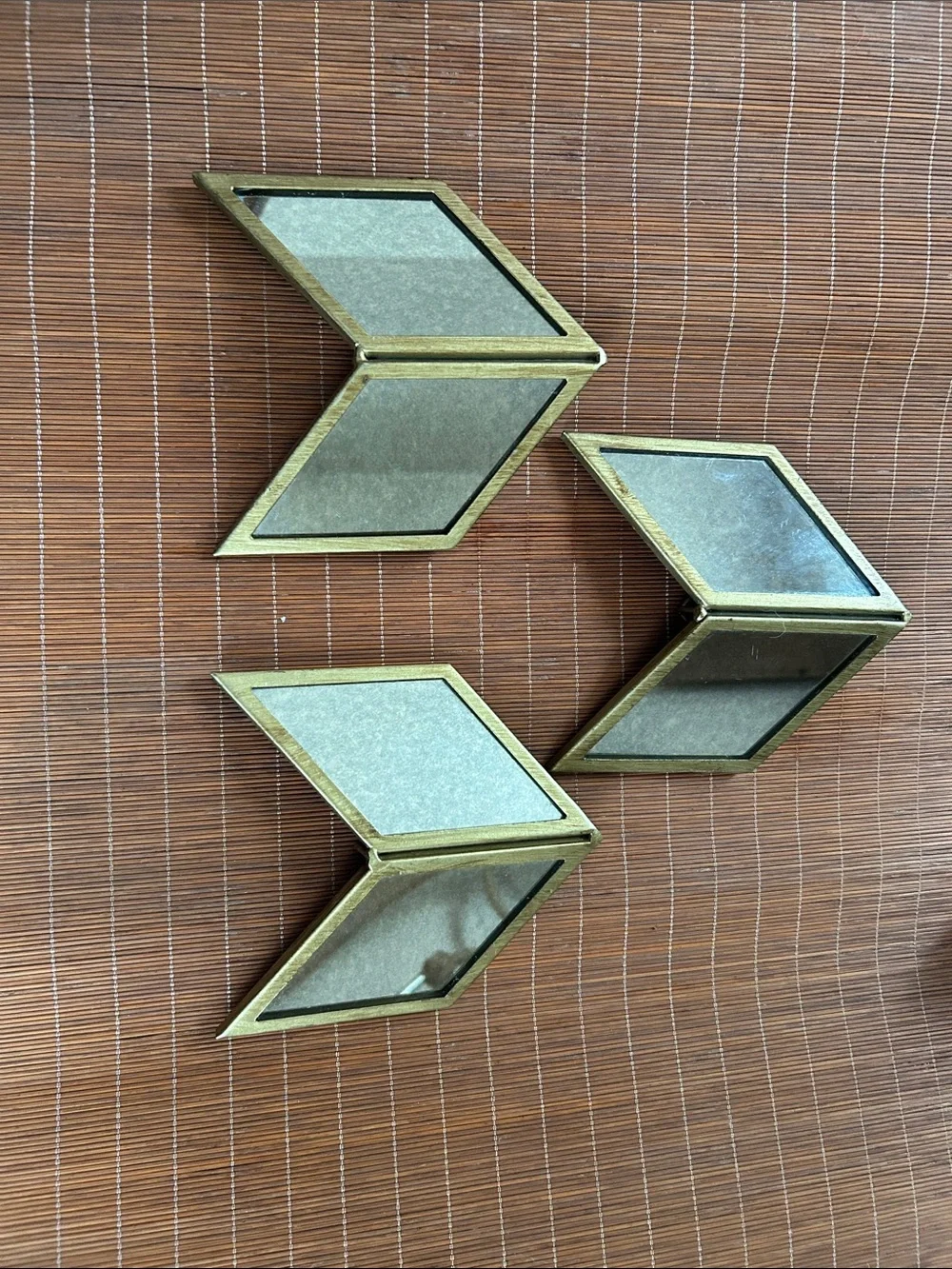 Urban Outfitters Brass Chevron Triple Wall Mirrors - Gold Tone